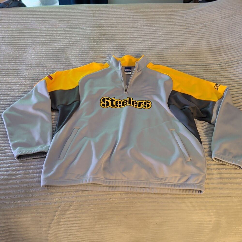 Reebok Pittsburgh Steelers Jacket Sz XL NFL Pullover Gray Black Yellow